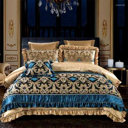 Ensembles de literie Ensemble de luxe Housse de couette en satin Six pièces d'atmosphère douce et simple Noble Literie