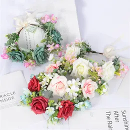 2022 Spring Bohemian Flower Crowns Beach Hawaii Floral Garland Romântica Faux Rose Wedding Wrinals