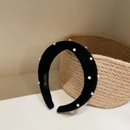 Saç Aksesuarları Kadın Siyah Kadife Simüle-inci Hairband Geniş Yastıklı Kabarık Kafa Bandı Moda Zarif Headwrap Hoop Kızlar