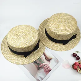 Wide Brim Hats Selling Parent-child Hat Korean Style Summer Ladies Bow Flat Sunscreen Straw Outdoor Sun Beach Panama Gorros Elob22