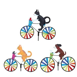 3D Animal Cat Dog on Bike Mulino a vento fai da te Ornamenti per prato Bicicletta Girandola a vento Whirligig Decorazioni da giardino Giocattoli da esterno per bambini 220721
