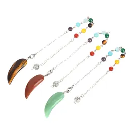 2022 New Style Natural Stone Crystal Dowsing Pendant Pendulum Horn With 7 Color Chakras Round Bead Radiesthesia Metaphysical Spiritual Healing Pendule Wholesale