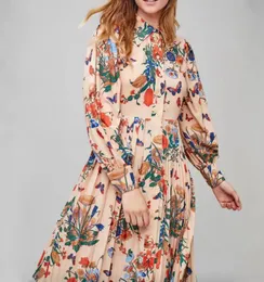 Casual Dresses Long Sleeve Dress Women 2022 Spring Mulberry Silk Print Lapel Pleated Kirt High QualityCasual