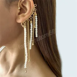 ファッションステートメントのピアスロングタッセルクリップイヤリングイヤーカフチャーム模造真珠トレンディな女性ジュエリービジュークギフト