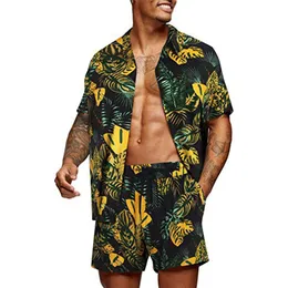 Herren-Trainingsanzüge, bedrucktes Blumenhemd, hawaiianische Sets, lässiges Button-Down-Kurzarmshirt, kurze Hosenanzüge