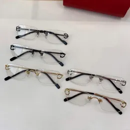 Heta mode solglasögon ramar högkvalitativa män kvinnor designer ögonmöde guld leopard ramlöst fyrkantigt klart objektiv recept glasögon anti blå ray man solglasögon