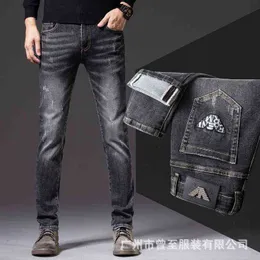 Slim Brand Jeans Men's Small Feet Light Holes Straight Tube Autumn and Winter Elastic Korean Fashion