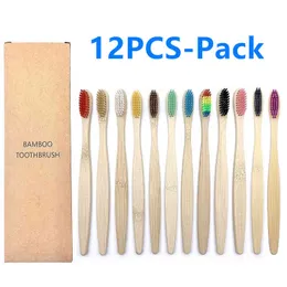 10/12PCS Colorful Toothbrush Natural Bamboo Tooth brush Set Soft Bristle Charcoal Teeth Eco Toothbrushes Dental Oral Care 220513