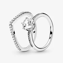 100% 925 Sterling Silver Mimmering Solitaire Wishbone Pierścień Pierścień Zestaw Dla Kobiet Obrączki Moda Biżuteria Akcesoria