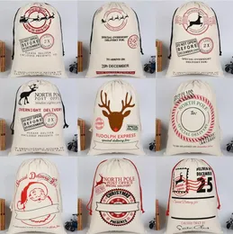 DHL MXIED STYLES JUL Gift Bag Pure Cotton Canvas DrawString Sack P￥sar med Xmas Santa Design FY4909 GF0930
