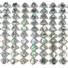 50pcs Lot Ocean Element Oval Abalone Shell Rings Lovely Fish Design Mixed Size For Retail