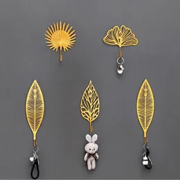 Hooks & Rails Nordic Ins Wind Leaf Shape Decorate Hook Golden Coat Rack Clothes Hat Key Holder Wall Hanger Home Hanging DecorationHooks