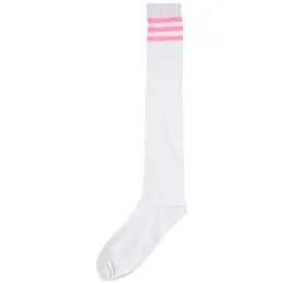Socken Strumpfwaren 1 Paar Damen Sportler dünne Streifen solide Oberschenkelstrümpfe Strumpfhosen über dem Knie Weiß W Rosa