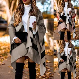 Women's Jackets Batwing Sleeve Autumn Winter Women Fashion Coat Plaid Stripes Poncho Scarf Shawl