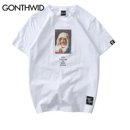 GONTHWID Vergine Maria da uomo Stampata Manica corta T-shirt Estate Casual Cotone Hip Hopo Top Tees Moda Streetwear Magliette 220505