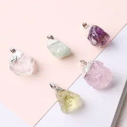 Pendant Necklaces 20-25mm Reiki Healing Stone Raw Rock Mineral Crystal Natural Amethysts Fluorite Clear Quartz FemalePendant