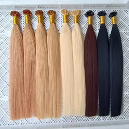 Fusion italiensk keratin platt spets Förbunden hårförlängning Remy äkta mänskligt hår 14-26 tum Silkeslen rak mörkbrun svart blond brasiliansk indisk peruansk malaysisk