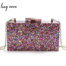 Aftonväskor Kvinnors Multicolor Akrylväska Lyxig designer Handväska Liten Squre Evening Koppling Kvinna Kedja Axelväska Crossbody Z323 220316