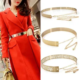 Fashion Women Adjustable Metal Waist Belt Bling Gold Silver Color Plate Vintage Lady Simple Chains Belts Mirror Waistband