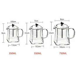 350-750ml Klar värmebeständigt glas Tekanna JUN W Infuser Kaffe Tea Leaf Herbal Potte Flower Tekanna Mjölkjuice Container