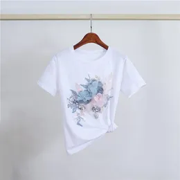 Moda de camiseta feminina Mulheres no topo elegante o pescoço camisetas 2022 Bordado de flores de flor de fêmea