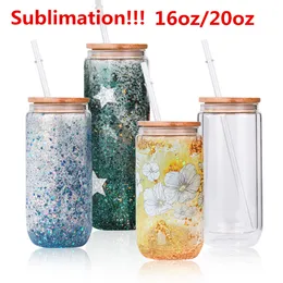 Double Walled Glass Tumblers Straight Pre-drilled Snow Globe Mugs For Sublimation and Glitter Cups 16oz 20oz US Delivery