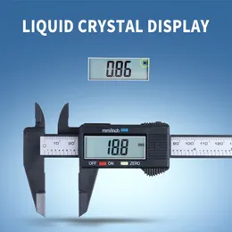 1pc com precisão ferramenta 150mm 0-6 polegada LCD LCD Digital Electronic Carbon Fiber Vernier Micrômetro de medição de calibre #279310
