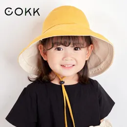 Cokk Kids Bucket Hat Korean Vuxen Summer Foldbar dubbelsidig bred brimstrand UV -skydd Solskyddsmedel Fiskare Hattar Women Girl 220506