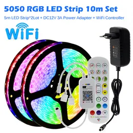 RGB LED STRIPS LIGHT 5050 2835柔軟な10m 15m 20m 12Vテープテレビバックグラウンド照明のためのwifi / bluetooth音楽コントローラー付き