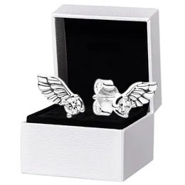 925 Sterling Silver Angel Wing Stud ￶rh￤ngen Original Box Set f￶r Pandora Women Cz Diamond Party Jewelry Earring Set