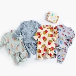 Milancel Summer Baby Pajamas Set Cartoon Długie rękaw O szyję i spodnie śpiące 220706
