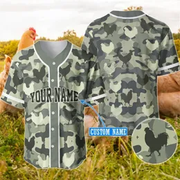 Chicken Camou Benutzerdefinierter Name Baseball-Hemd Jersey 3D-Allover-Print Herren-Casual-Hip-Hop-Tops 220707