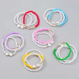 3pcs/set Boho Charm Bracelet For Women Bead Heart Pearl Wrist Chain Summer Beach Bangles Aesthetic Jewelry Gift Elastic Bracelet