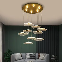 Lampy wisiork Nordic LED żyrandelier Lotus Leaf Acrylic Restauracja Kreatywna salon sypialnia El Lobby Villa Schodździe