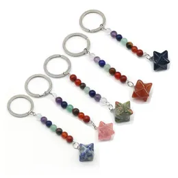 Natural Crystal Keychain Pendant Chakra Stone Tassel Keychain Luggage Decoration Key Chain Keyring