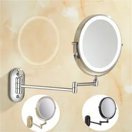 8 inch Bedroom or Bathroom Wall Mounted Makeup Mirror 1X &10X Magnifying Double Touch Button Adjustable LED Light 220509