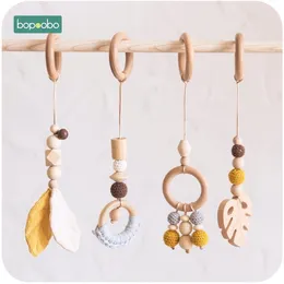 Bopoobo Baby Wooden Chain Chewable Bracelet Mobile Teether Leaf Rattle Toy Can Chew BPA Free Teething Gifts 220428