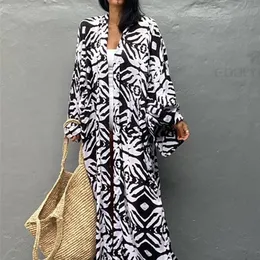 Повседневная спечатка с длинным рукавом самостоятельное платье кимоно и размер. Женские повседневные эластичные талию длинное платье пляжного пляжа Q1340 220510