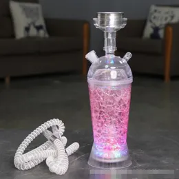 Hookah Shisha Bong Smoking Pipe Set Cool Bowl Arab Stem Acrylic Glass cup 5 colors 12.6inch Height One Hose LED diamond Oil Rigs