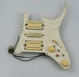 Upgrade Prewire Guitar Pickguard HSH Yellow Humbucker Pickups Set 3 Single Cut Switch 20 Tones More Function