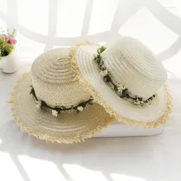 Chapéus largos de abrangência verão para mulheres chapéu de palha de praia Sun Acessórios Sombreos de Sol Capinha plana de grinaldora ao ar livre Crianças parentais eger22