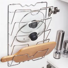 Kitchen Organizer Rack Wall Hanging Pot Cover Five-Layer Lid Metal Rust-Free Multifunctional Storage 220418