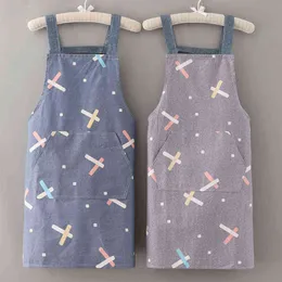 New Cotton Apron Female Breathable Kitchen Cooking Household Thin Fashion Adult Japanese Oil-proof Work Y220426