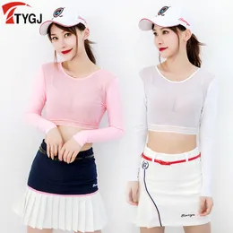 TTYGJ Women Thin Golf Shirt Sunscreen Inside Clothes Cropped Tops with Anti Uv Long Sleeve Ice Silk Bottoming Wear 220712