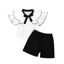 Citgeett Sommer Kleinkind Baby Kids Girls Chiffon Tops T-Shirt Black Shorts Outfits Mode Set Clothing J220711