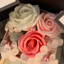 Articoli per feste Confezione regalo rosa con sapone a doppia porta, fiore immortale, creativo, regalo di Natale, San Valentino, confezione regalo con rossetto femminile