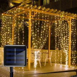 クリスマスライトソーラーガーランドLEDストリングカーテンライトクリスマスデコレーション年屋内屋外ガーデンストリートリビングルーム220408