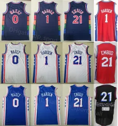 남자 Ed Good Tyrese Maxey Jersey 0 James Harden 1 Joel Embiid 21 Basketball Jerseys 75 주년 기념 레드 화이트 블루 스포츠 셔츠 유니폼 크기 S-XXL