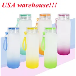 Lokalny magazyn Sublimation Butelka wodna 500 ml mrożona szklana butelki z wodą gradient pusty magazyn USA