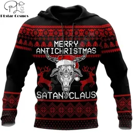 Wesołych Świąt Boże Narodzenie Satanic Claus 3D Drukowane Moda Bluzy Mężczyźni Bluza Unisex Zip Pullover Casual Jacket Dressuit DW0253 220402